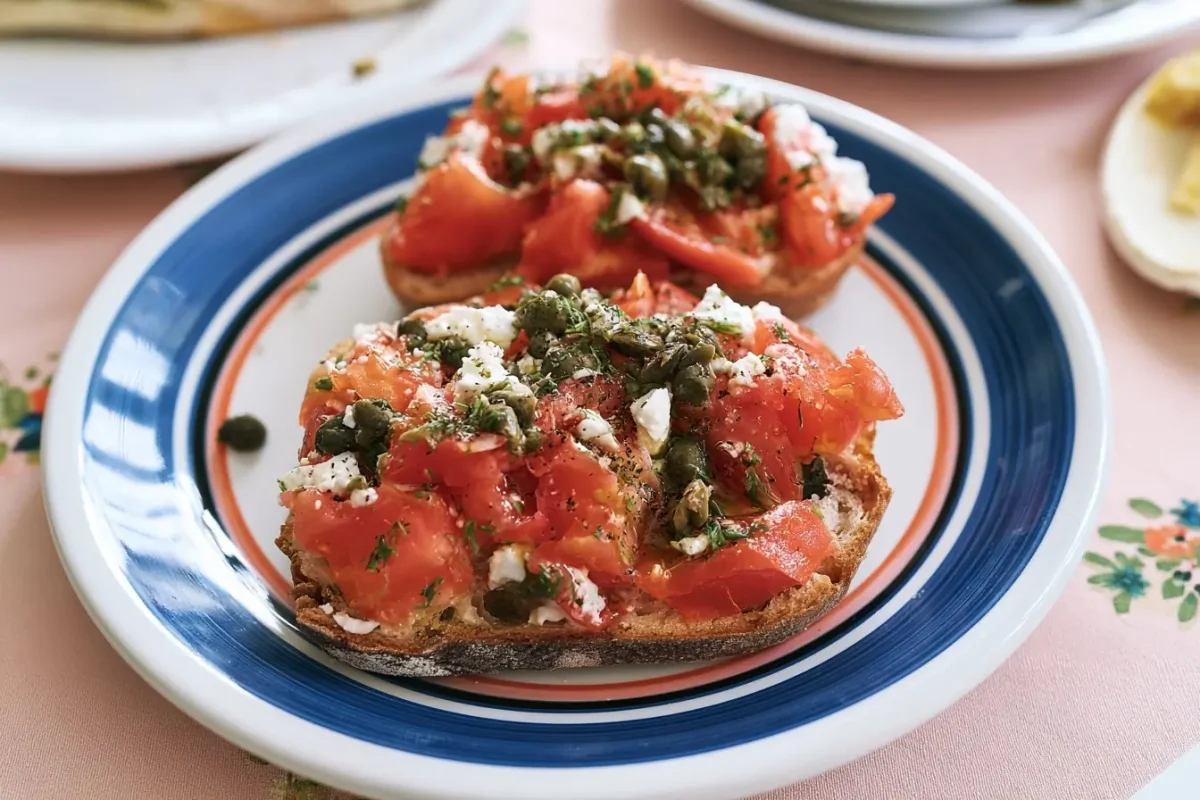 Koukouvagia griego: receta fácil de tostada con tomate y feta Koukouvagia griego: receta fácil de tostada con tomate y feta